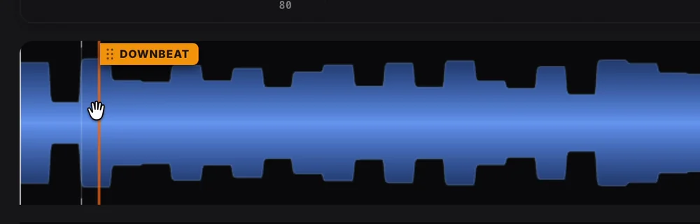 The orange DOWNBEAT marker sitting on beat one of a backing track waveform in CountIn